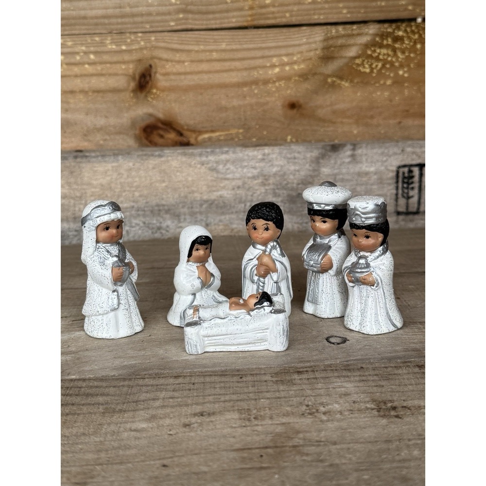 Giftco Inc Ceramic Nativity Christmas 6pc Set Figurines Crafted With Silver Trim
